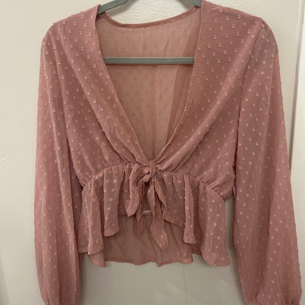Pink tie front top